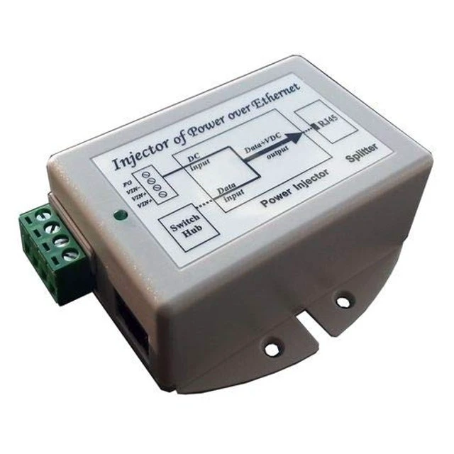 Alt view image 2 of 2 - 9-36VDC in 24VDC 19W Out DC to DC Converter and Passive PoE inserter, Wire Terminal Input, PoE Pinout 4,5V+;7,8V-, Shielded, 10/100MB, Low Voltage Disconnect