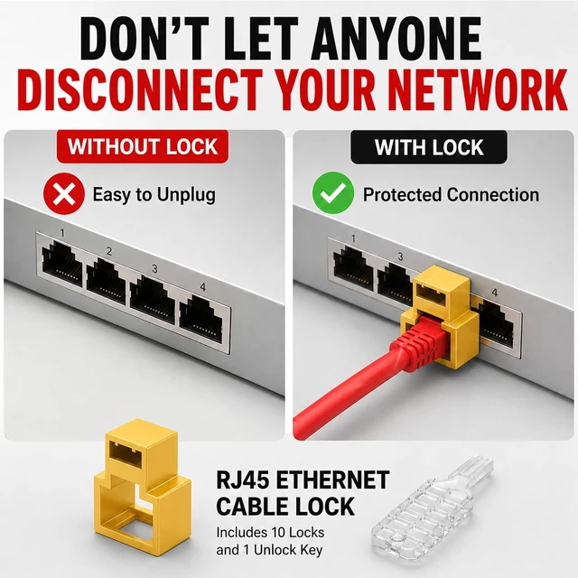Alt view image 4 of 5 - 50-Pack RJ45 Network Cable Locks, Yellow