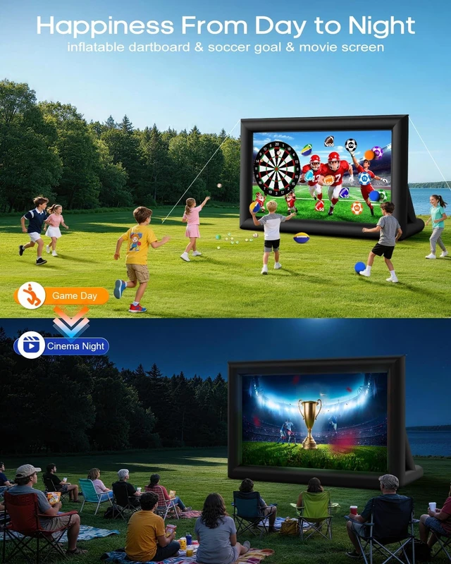 Alt view image 2 of 5 - OWFUVO 3-in-1 18FT Inflatable Projector Screen - Outdoor Movie Screen, Dart Board and Football Target with 250W Blower, Front/Rear Screen for Celebration & Outside Movie Night