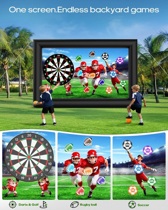 Alt view image 4 of 5 - OWFUVO 3-in-1 18FT Inflatable Projector Screen - Outdoor Movie Screen, Dart Board and Football Target with 250W Blower, Front/Rear Screen for Celebration & Outside Movie Night
