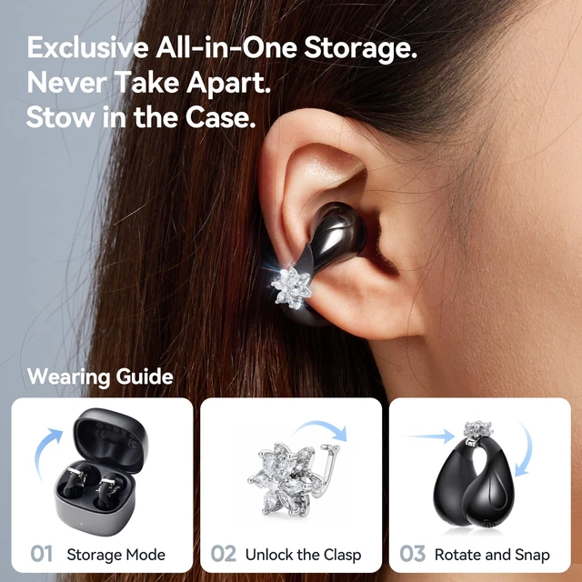 Alt view image 5 of 5 - Linklike C-Flow Couture Edition: Snowflake Clip-on EarbudsSpace Gray