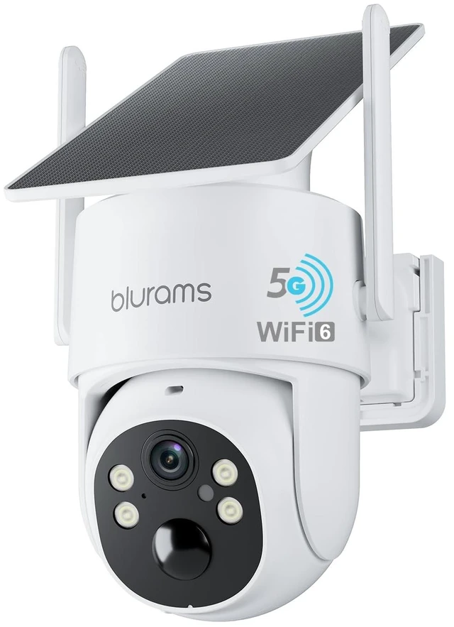 Main image of blurams 4MP Pan/Tilt Security Cameras Wireless Outdoor, 100% Wire-Free Outdoor Camera with Fixed Solar Panel, 360 View, Dual-Band WiFi 6, Human Detection, Color Night Vision, Compatible with Al