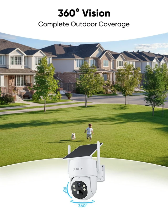 Alt view image 3 of 5 - blurams 4MP Pan/Tilt Security Cameras Wireless Outdoor, 100% Wire-Free Outdoor Camera with Fixed Solar Panel, 360 View, Dual-Band WiFi 6, Human Detection, Color Night Vision, Compatible with Al