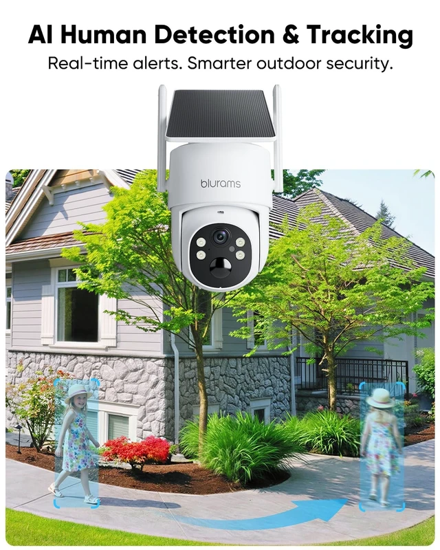 Alt view image 4 of 5 - blurams 4MP Pan/Tilt Security Cameras Wireless Outdoor, 100% Wire-Free Outdoor Camera with Fixed Solar Panel, 360 View, Dual-Band WiFi 6, Human Detection, Color Night Vision, Compatible with Al