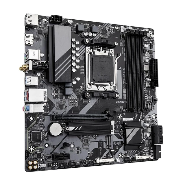 Alt view image 3 of 5 - Gigabyte B650M D3HP AX Ultra Durable AMD AM5 Socket Motherboard, Micro-ATX, 4x DDR5 Slots, 2x M.2 Sockets, 2x USB-C Port, 2.5GbE LAN, Wi-Fi 6E, 2x DisplayPorts / 1x HDMI Port