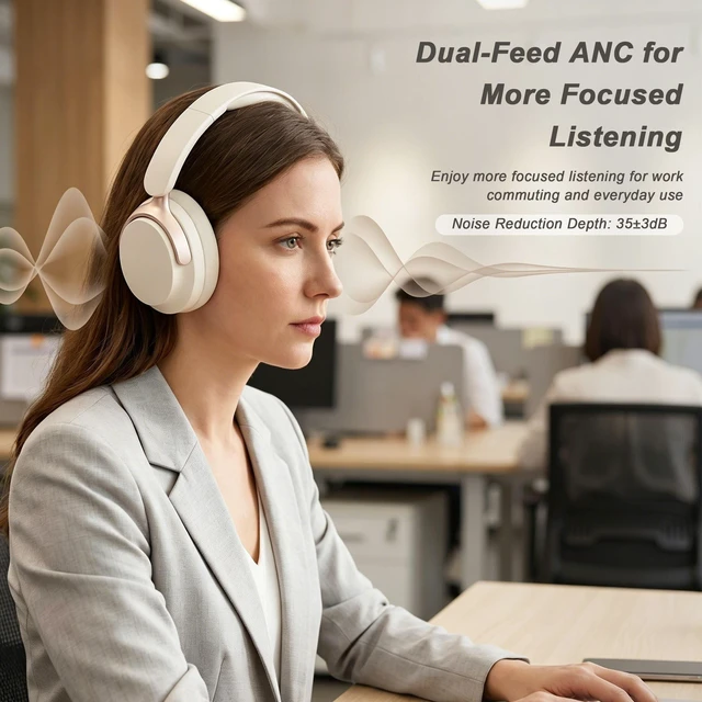 Alt view image 3 of 5 - VoKinroad Noise Cancelling Headphones: Dual-Feed ANC, 80H Battery