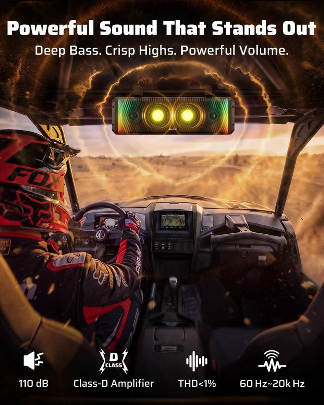 Alt view image 2 of 5 - Ehaho 17 Inch 4-Speaker UTV Sound Bar with Bluetooth, RGB, IP66 Waterproof