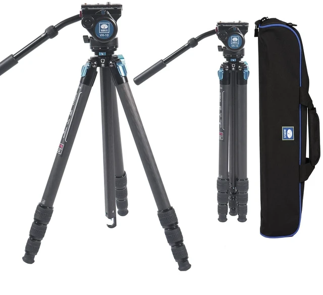 Main image of SIRUI Professional Carbon Fiber Tripod with 360Fluid Video Head, 72.6 Waterproof Video Camera Tripod with Triangular Center Column, Large Tube for DSLR, Camcorder, Load 13.2lbs (ST-224+VH-10)