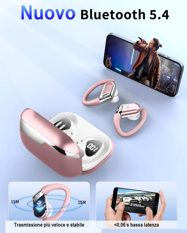 Alt view image 2 of 5 - Wireless Earbuds, Bluetooth 5.4 Headphones Sport, 50H Deep Bass Sound Over Ear Buds with 4 ENC Noise Cancelling Mic, Dual LED Display, IP7 Waterproof Earphones with Earhook for Workout/Running/