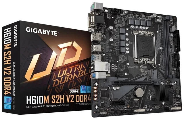 Main image of Gigabyte H610M S2H V2 DDR4 Motherboard - Supports Intel Core 14th CPUs, 6+1+1 Hybrid Phases Digital VRM, up to 3200MHz DDR4 (OC), 1xPCIe 3.0 M.2, GbE LAN, USB 3.2 Gen 1