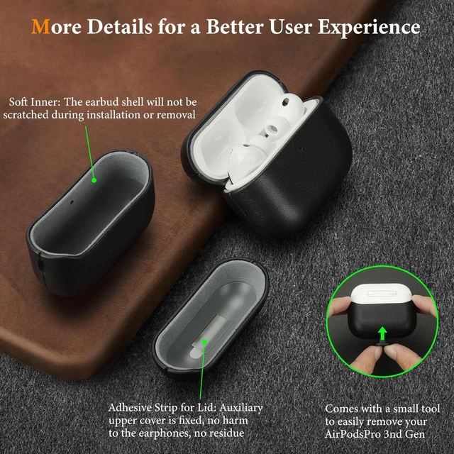 Alt view image 5 of 5 - Anlinser Genuine Leather AirPods Pro 3 Case Compatible with MagSafe