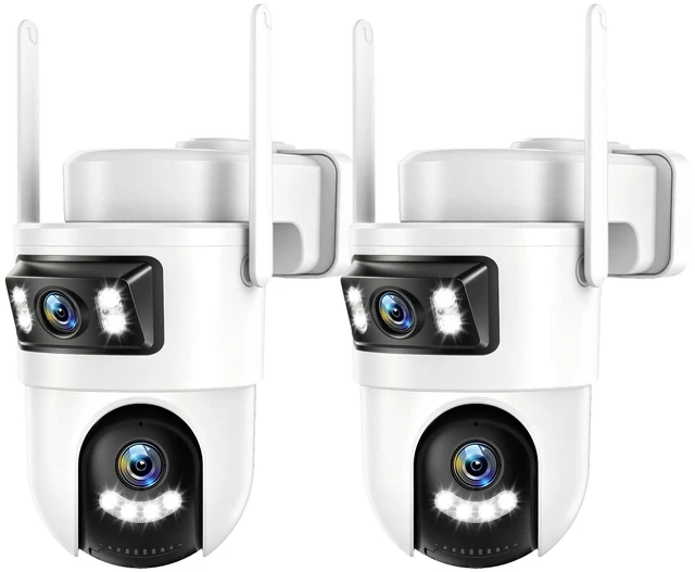Main image of Dual Lens Security Cameras Outdoor, 360 View Pan/Tilt for Home Security with Color Night Vision, 2K Full HD Video, 2-Way Audio, Works with Alexa, Motion Detection, Easy to Install, 2.4GHz WiFi, 2Pack