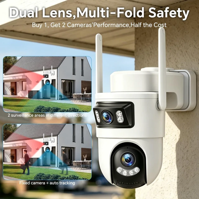 Alt view image 3 of 5 - Dual Lens Security Cameras Outdoor, 360 View Pan/Tilt for Home Security with Color Night Vision, 2K Full HD Video, 2-Way Audio, Works with Alexa, Motion Detection, Easy to Install, 2.4GHz WiFi, 2Pack