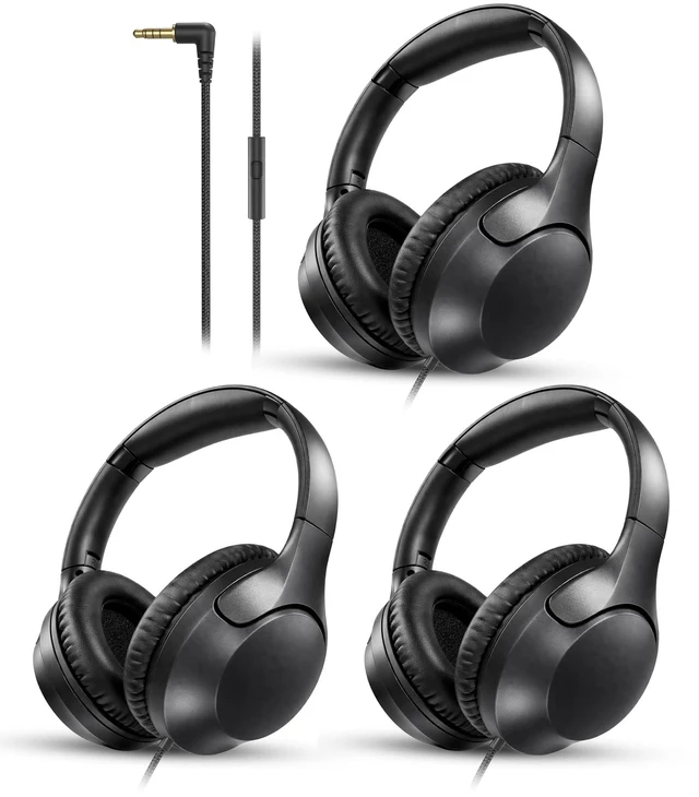 Main image of Venucast HF12 (3 Pack) Wired Over-Ear Headphones with 3.5mm Jack