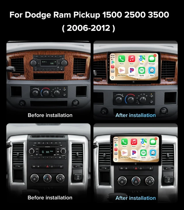 Alt view image 3 of 5 - 10" Wireless CarPlay Radio for Dodge Ram 1500/2500/3500 (06-12) Head Unit