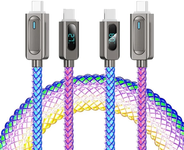 Main image of USB-C Light Up Cable 2 Pack 6.6ft LED USB C to USB C Cable Colorful Gradual