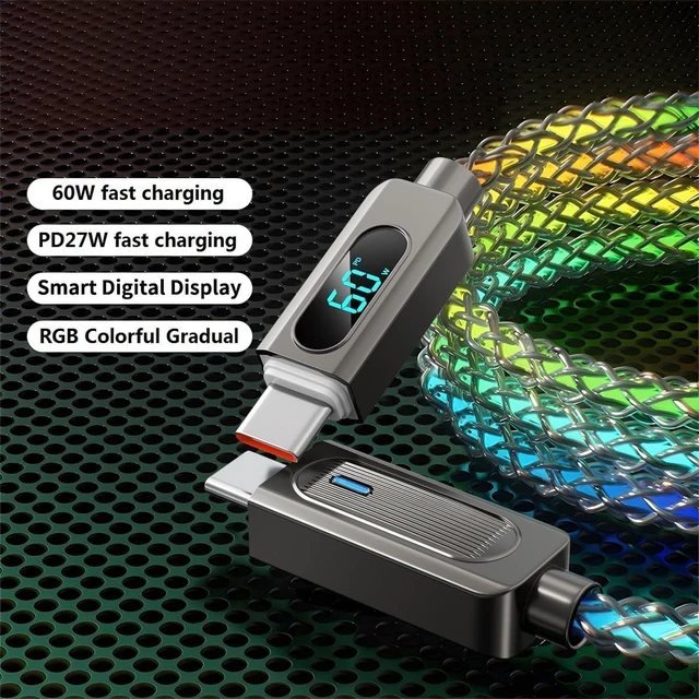 Alt view image 5 of 5 - USB-C Light Up Cable 2 Pack 6.6ft LED USB C to USB C Cable Colorful Gradual