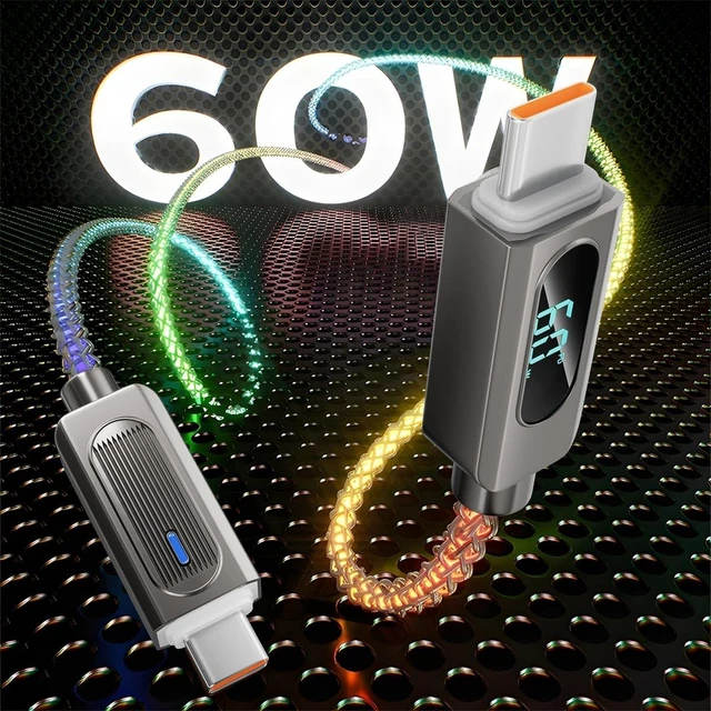 Alt view image 3 of 5 - USB-C Light Up Cable 2 Pack 6.6ft LED USB C to USB C Cable Colorful Gradual