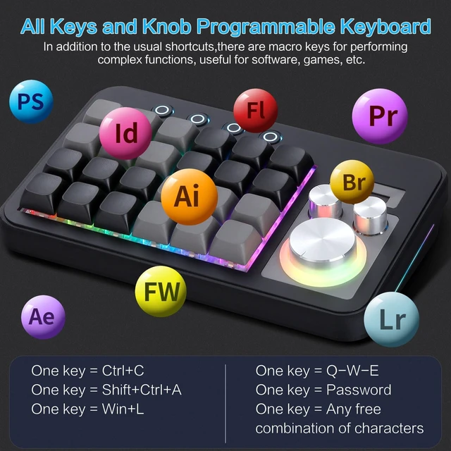 Alt view image 3 of 5 - Koolertron One-Handed Mechanical Gaming Macro Keyboard