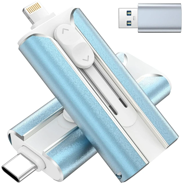 Main image of MFI Certified 512GB Flash Drive Photo Stick and USB Stick Offers Photo/Video Storage, The External Storage is Compatible with iOS, Android, and Pc,1 Pack (Blue)(Available Space: ~484GB)
