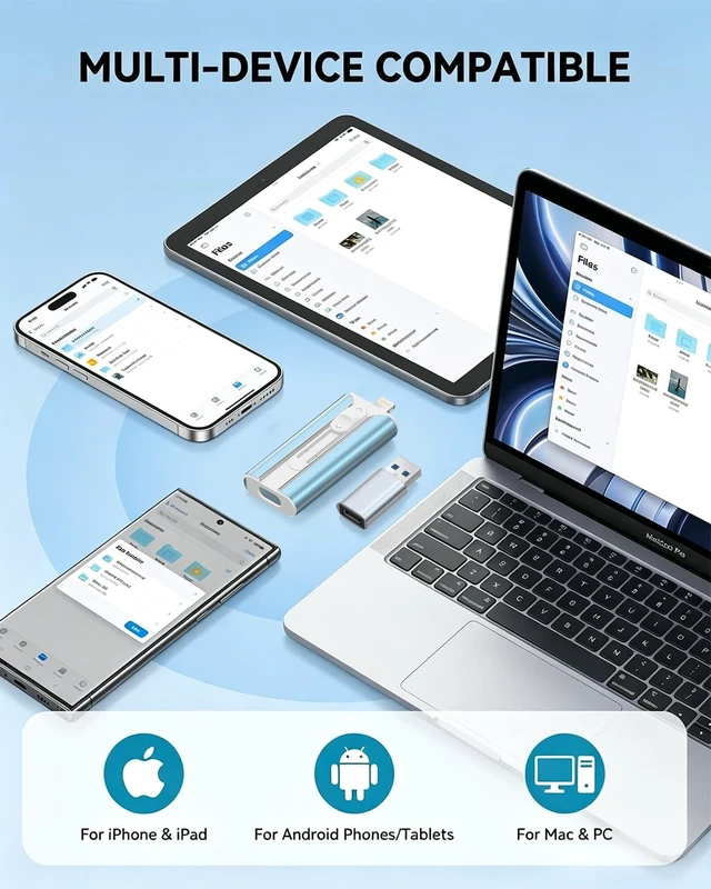 Alt view image 3 of 5 - MFI Certified 512GB Flash Drive Photo Stick and USB Stick Offers Photo/Video Storage, The External Storage is Compatible with iOS, Android, and Pc,1 Pack (Blue)(Available Space: ~484GB)