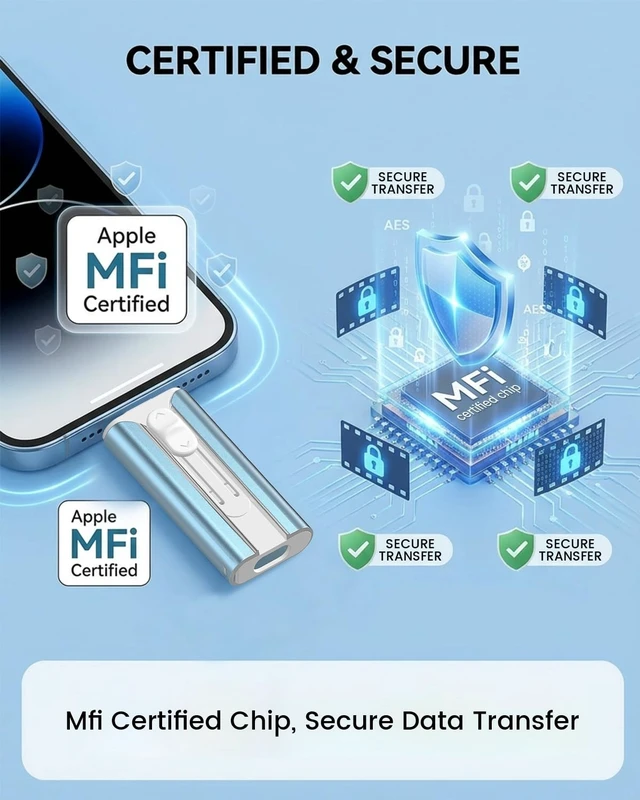 Alt view image 4 of 5 - MFI Certified 512GB Flash Drive Photo Stick and USB Stick Offers Photo/Video Storage, The External Storage is Compatible with iOS, Android, and Pc,1 Pack (Blue)(Available Space: ~484GB)