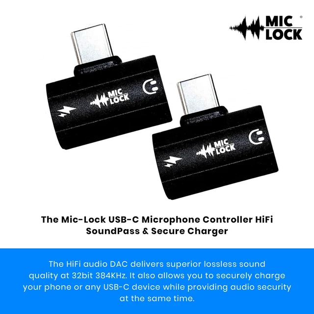 Alt view image 2 of 5 - Mic-Lock USB-C Secure Charger with SoundPass ^^ Secure Your Audio Privacy - No Software Required - Listen to Music with Privacy (Black)