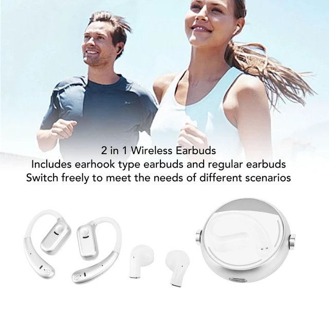 Alt view image 2 of 5 - Wireless Earbuds, 2 Pairs BT 5.3 Touch Control Noise Cancelling IPX5 Water Proof Dual Use Earphones, Long Battery Life, Secure Fit for Work and Exercise (White)