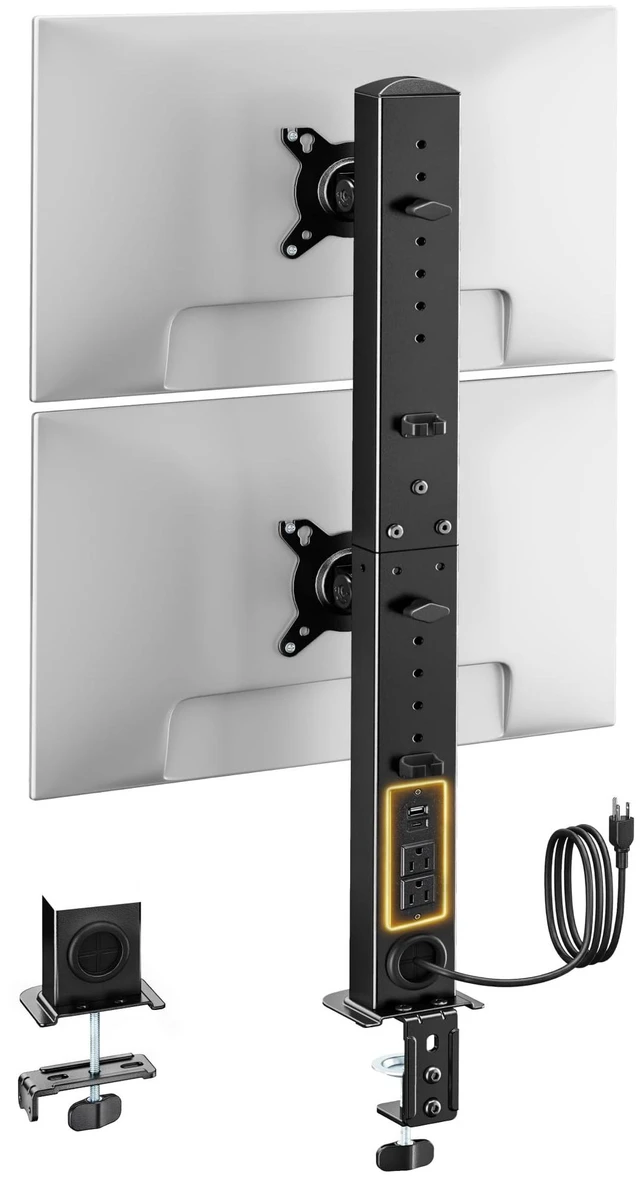 Main image of monTEK Powered Stacked Dual Monitor Stand for 17-32", Clamp/Grommet