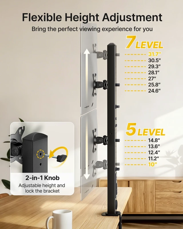 Alt view image 4 of 5 - monTEK Powered Stacked Dual Monitor Stand for 17-32", Clamp/Grommet