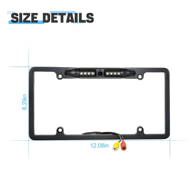 Alt view image 2 of 5 - License Plate Frame Backup Camera, Night Vision Car Rear View Camera with 8 LEDs, 140 Viewing Angle Vehicle Reverse Camera, Waterproof Rear View Camera for Cars, SUV, Trucks, RV and More