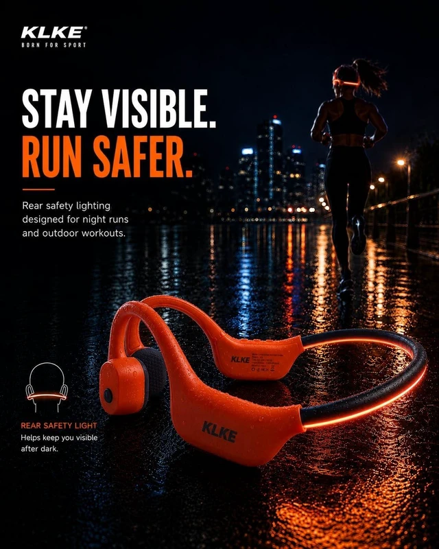 Alt view image 3 of 5 - KLKE Bone Conduction Headphones for Running with mic and Rear Safety Light
