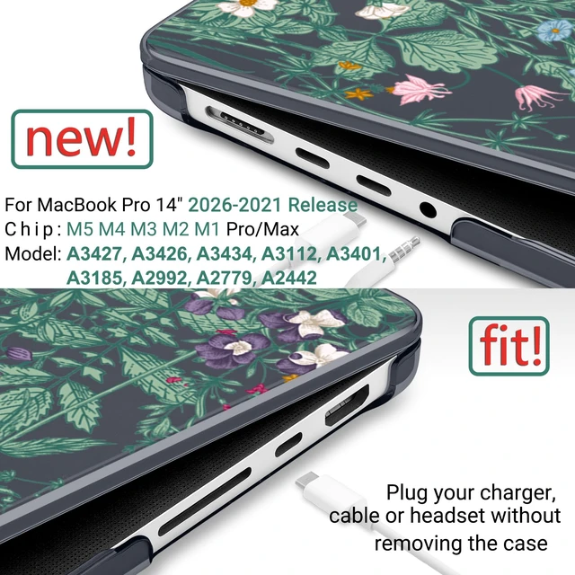 Alt view image 2 of 5 - DONGKE Case for MacBook Pro 14 Inch (2026-2021 Release, M5 M4 M3 M2 M1 Pro/Max Chip), Plastic Slim Hard Shell Protective Cover with Keyboard Cover & Screen Protector, Garden Florals