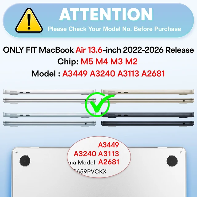 Alt view image 2 of 5 - Tuiklol for MacBook Air 13 inch Case M5 2026 M4 2025 M3 2024 M2 2022 Release Model A3449 A3240 A3113 A2681,Plastic Hard Shell Cover for MacBook Air 13.6 with Touch ID, Moonlight