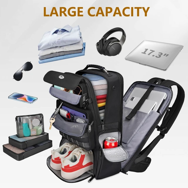 Alt view image 5 of 5 - MATEIN 52L Expandable Travel Backpack with Shoe Compartment & Waist Straps