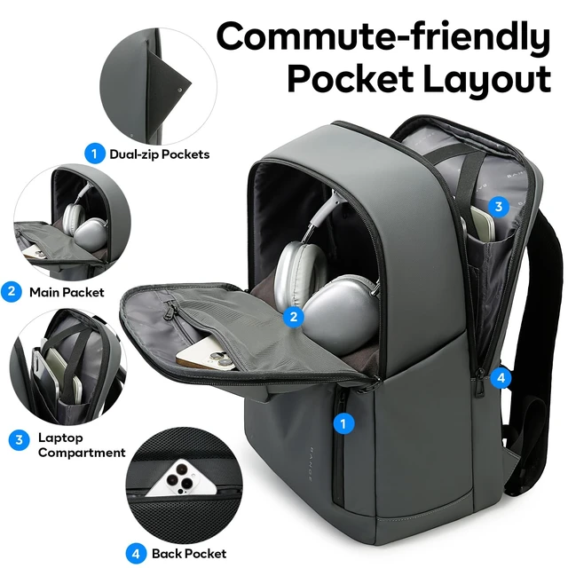 Alt view image 3 of 5 - BANGE Business Smart Backpack for Men and Womencan holds 15.6 Inches Laptop Backpack, Waterproof Commute Work Travel Backpack, Flight Carry-On (gray)