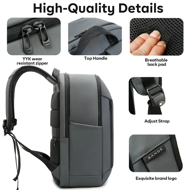 Alt view image 5 of 5 - BANGE Business Smart Backpack for Men and Womencan holds 15.6 Inches Laptop Backpack, Waterproof Commute Work Travel Backpack, Flight Carry-On (gray)