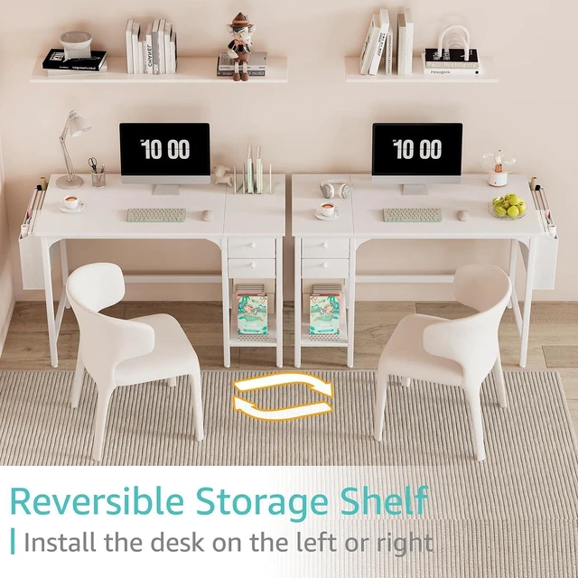 Alt view image 4 of 7 - Lufeiya White Small Desk with Drawers - 40 Inch Computer Desk for Small Space Home Office, Modern Simple Study Writing Table PC Desks