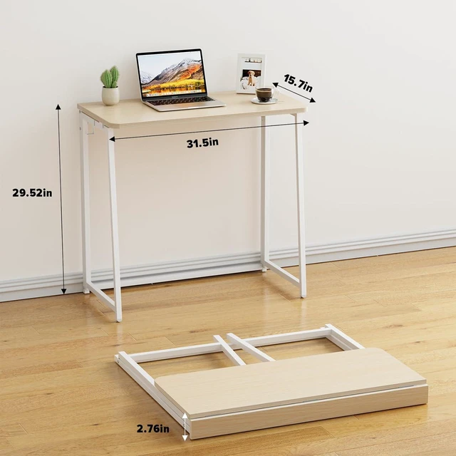 Alt view image 2 of 7 - WOHOMO Folding Desk, 31.5" Foldable Computer Table for Small Spaces, Oak