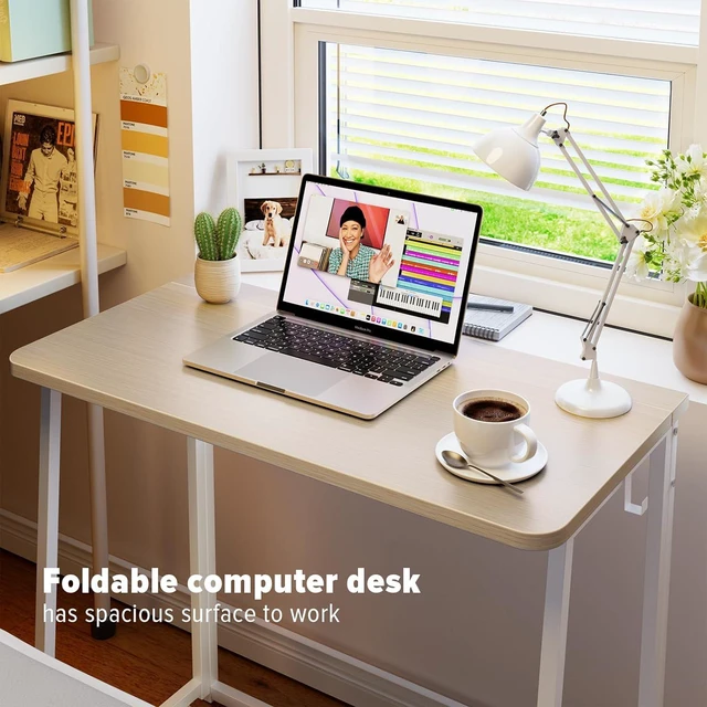 Alt view image 5 of 7 - WOHOMO Folding Desk, 31.5" Foldable Computer Table for Small Spaces, Oak