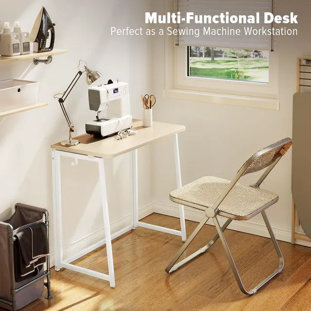 Alt view image 7 of 7 - WOHOMO Folding Desk, 31.5" Foldable Computer Table for Small Spaces, Oak