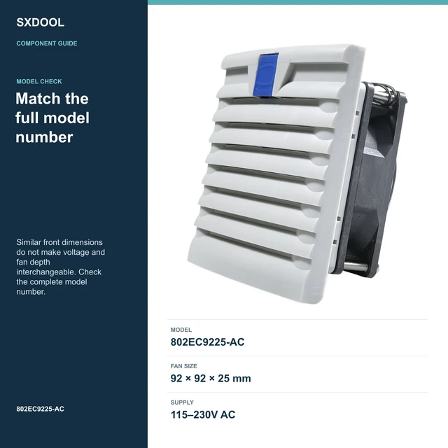 Alt view image 2 of 7 - SXDOOL 802EC9225-AC Enclosure Filter Fan, 92 x 92 x 25 mm, 115-230V AC