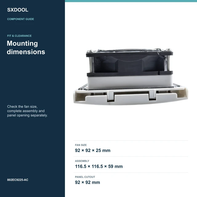 Alt view image 3 of 7 - SXDOOL 802EC9225-AC Enclosure Filter Fan, 92 x 92 x 25 mm, 115-230V AC