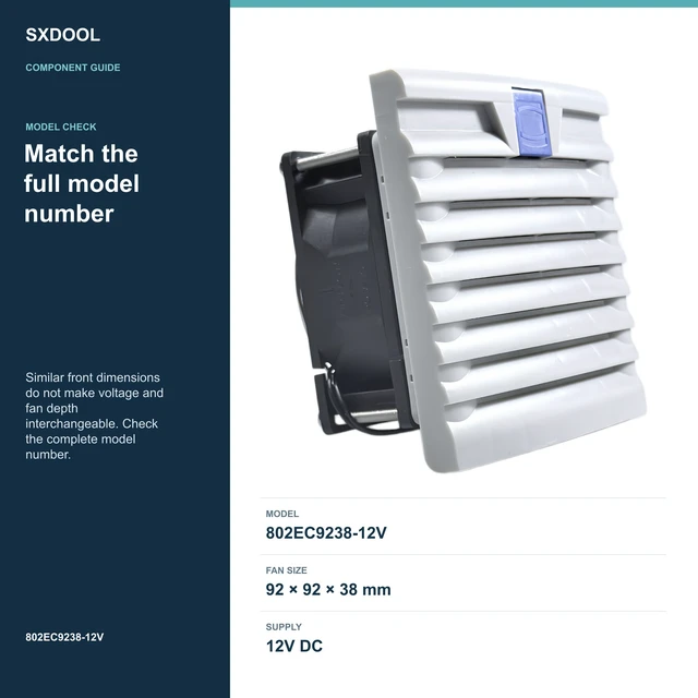Alt view image 2 of 7 - SXDOOL 802EC9238-12V Enclosure Filter Fan, 92 x 92 x 38 mm, 12V DC
