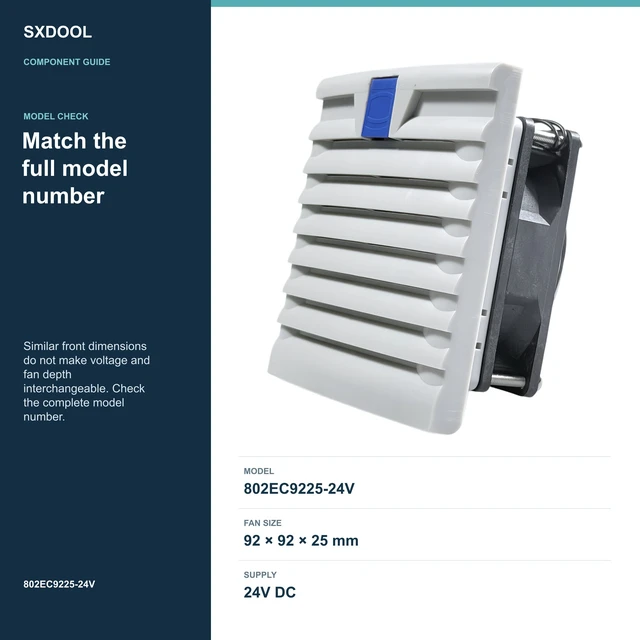 Alt view image 2 of 7 - SXDOOL 802EC9225-24V Enclosure Filter Fan, 92 x 92 x 25 mm, 24V DC
