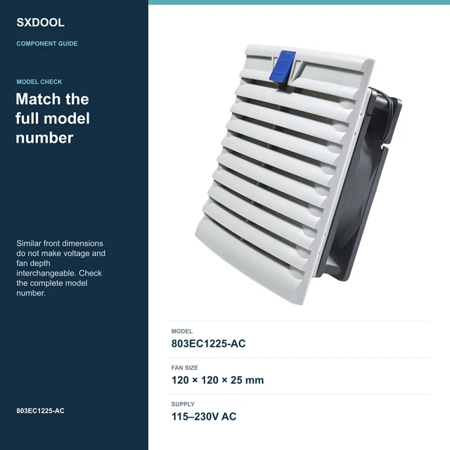Alt view image 2 of 7 - SXDOOL 803EC1225-AC Enclosure Filter Fan, 120 x 120 x 25 mm, 115-230V AC