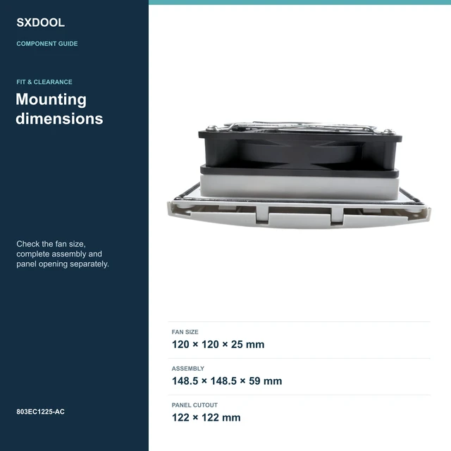 Alt view image 3 of 7 - SXDOOL 803EC1225-AC Enclosure Filter Fan, 120 x 120 x 25 mm, 115-230V AC