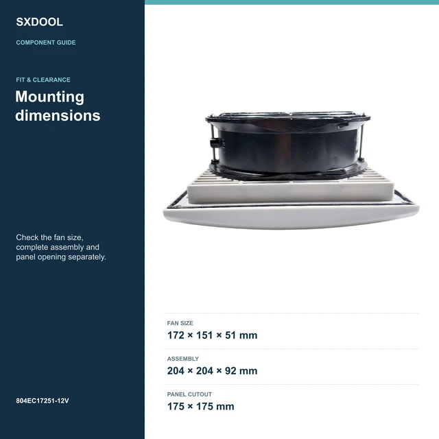 Alt view image 3 of 7 - SXDOOL 804EC17251-12V Enclosure Filter Fan, 172 x 151 x 51 mm, 12V DC