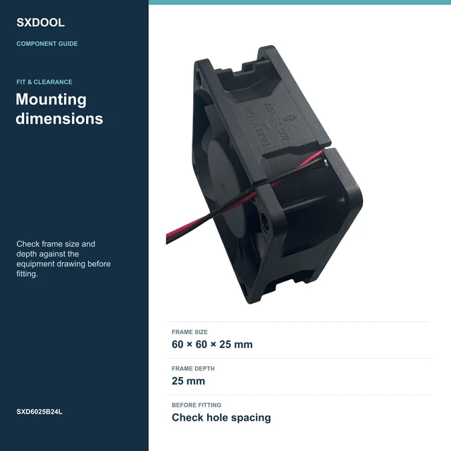 Alt view image 3 of 7 - SXDOOL SXD6025B24L Potted DC Cooling Fan, 60 x 60 x 25 mm, 24V DC