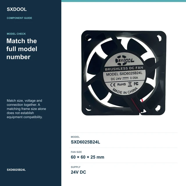 Alt view image 2 of 7 - SXDOOL SXD6025B24L Potted DC Cooling Fan, 60 x 60 x 25 mm, 24V DC